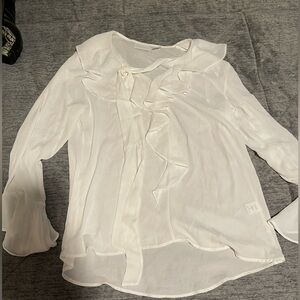 White long sleeve ruffle blouses